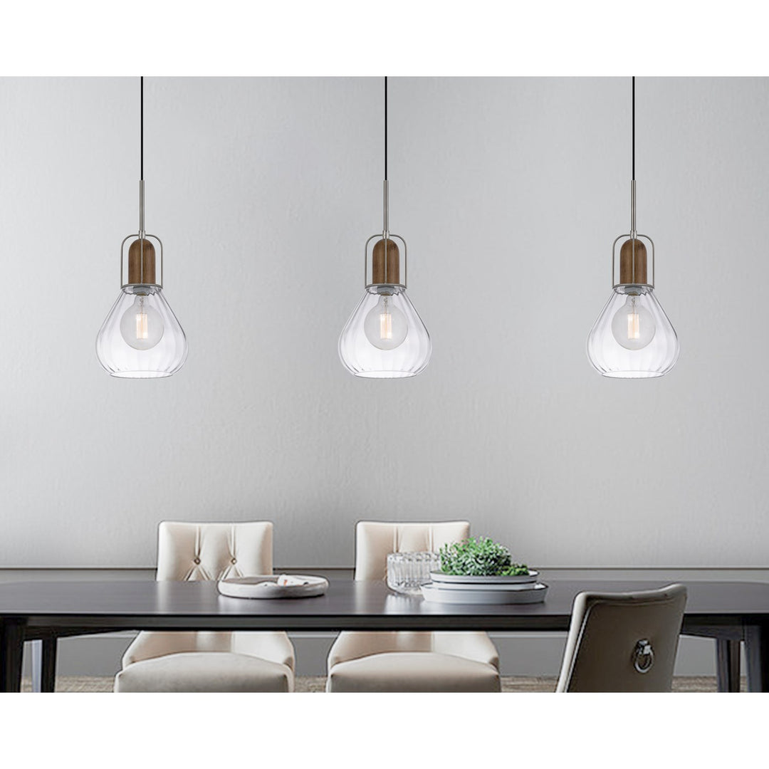 60W Rochelle Metal / Rubber Wood Mini Glass Pendant