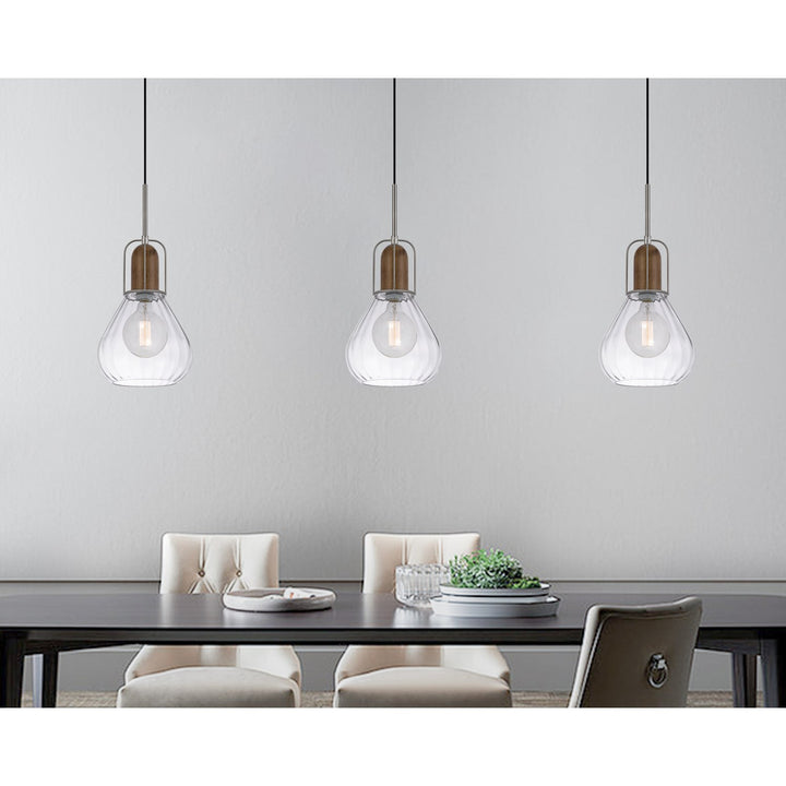 60W Rochelle Metal / Rubber Wood Mini Glass Pendant