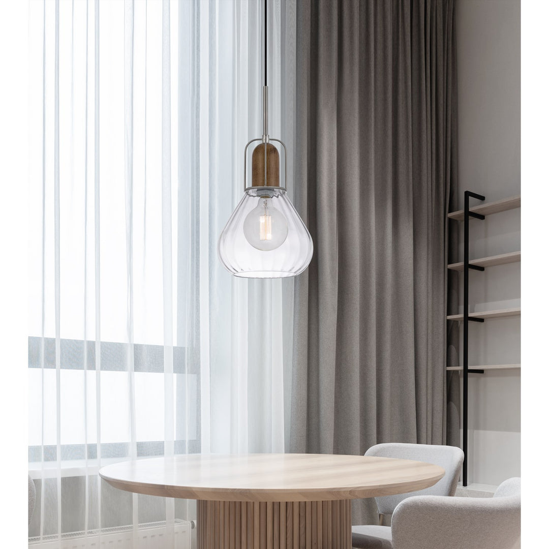 60W Rochelle Metal / Rubber Wood Mini Glass Pendant