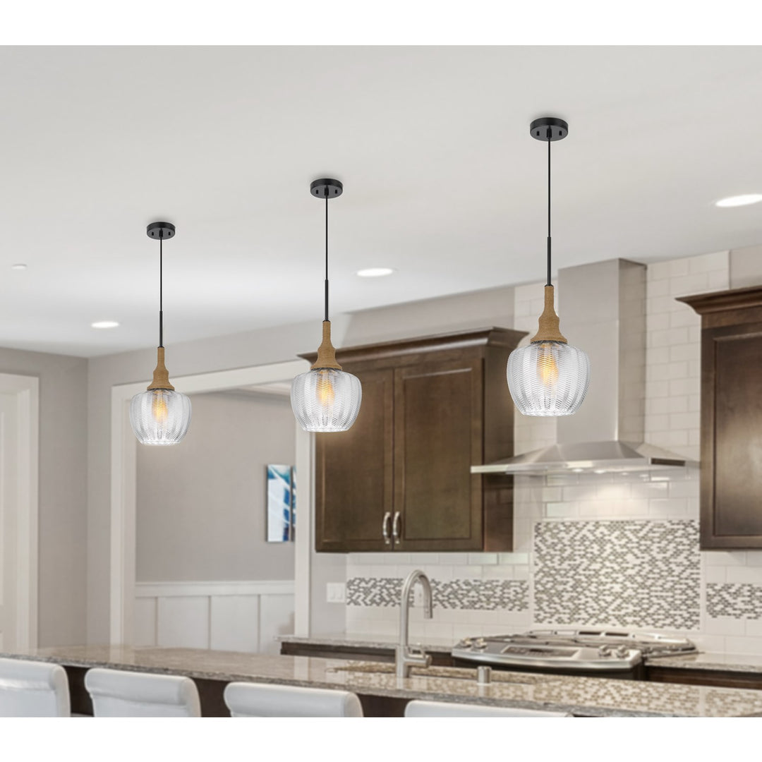 Monroe 60W Glass Pendant Light With Burlap Roped Font
