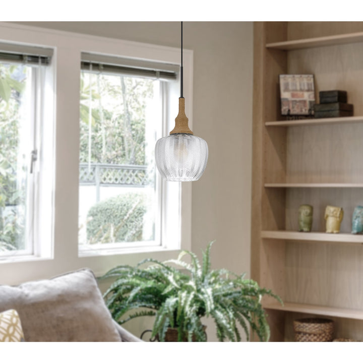 Monroe 60W Glass Pendant Light With Burlap Roped Font