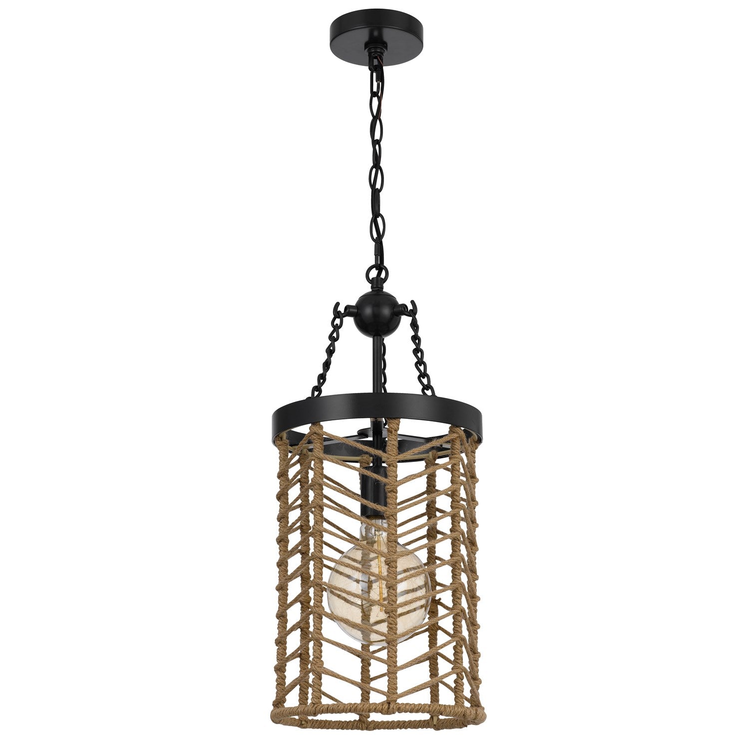 Lillington 60W Metal Pendant Light With Burlap Roped Cage by CAL Lighting