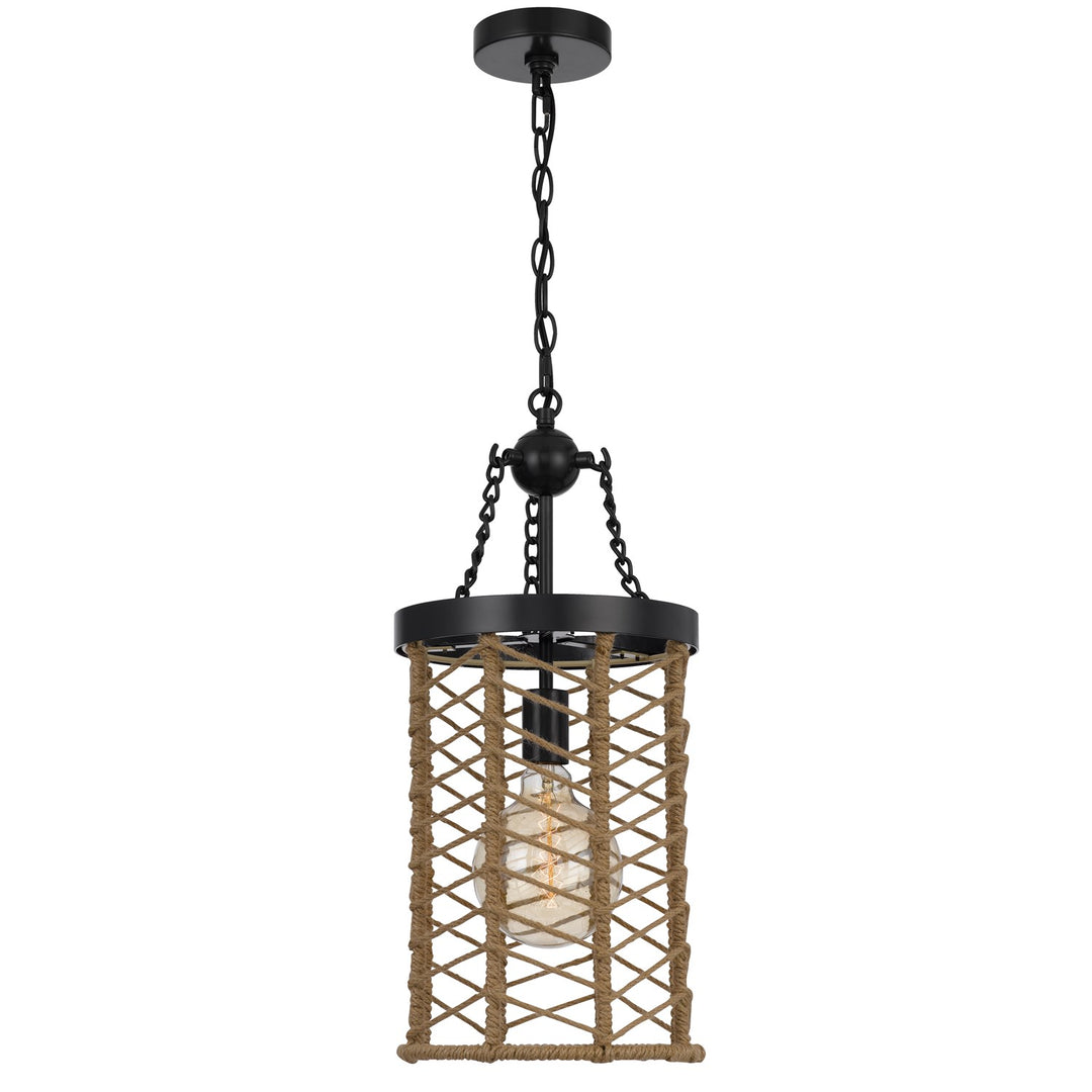 Lillington 60W Metal Pendant Light With Burlap Roped Cage
