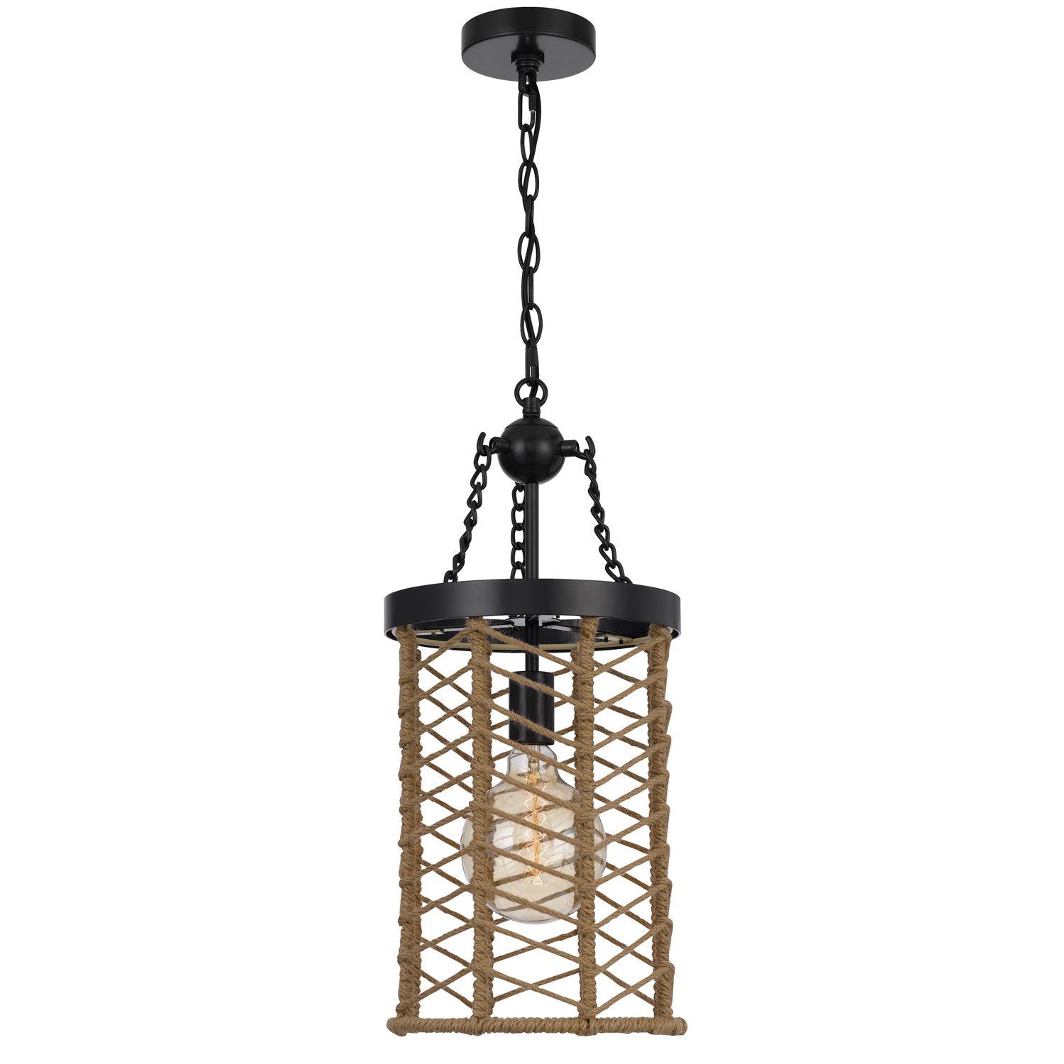 Lillington 60W Metal Pendant Light With Burlap Roped Cage