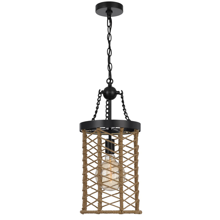 Lillington 60W Metal Pendant Light With Burlap Roped Cage