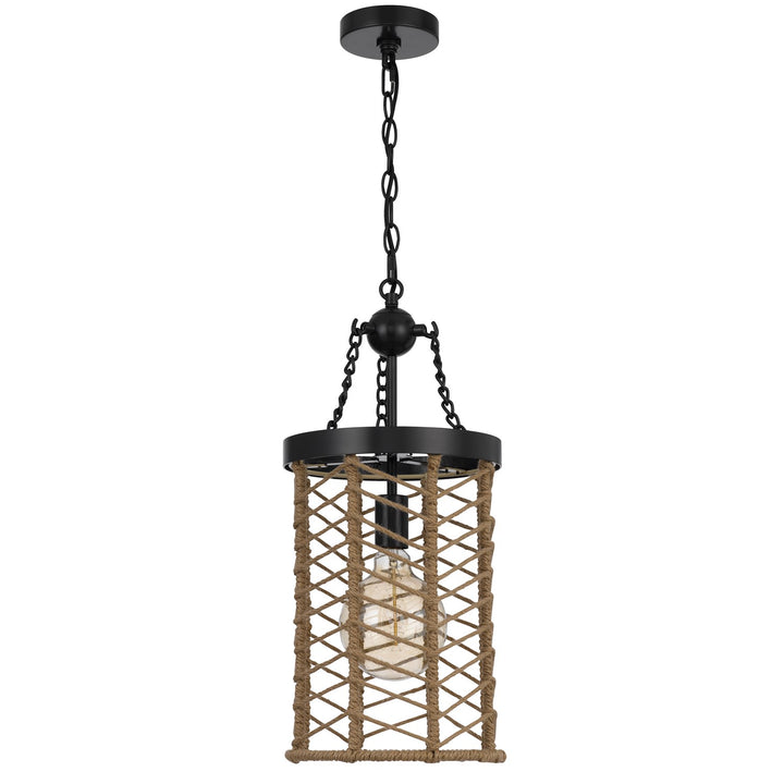 Lillington 60W Metal Pendant Light With Burlap Roped Cage