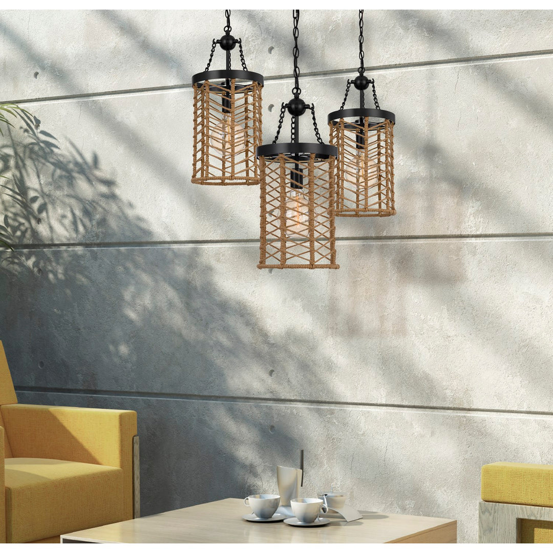 Lillington 60W Metal Pendant Light With Burlap Roped Cage