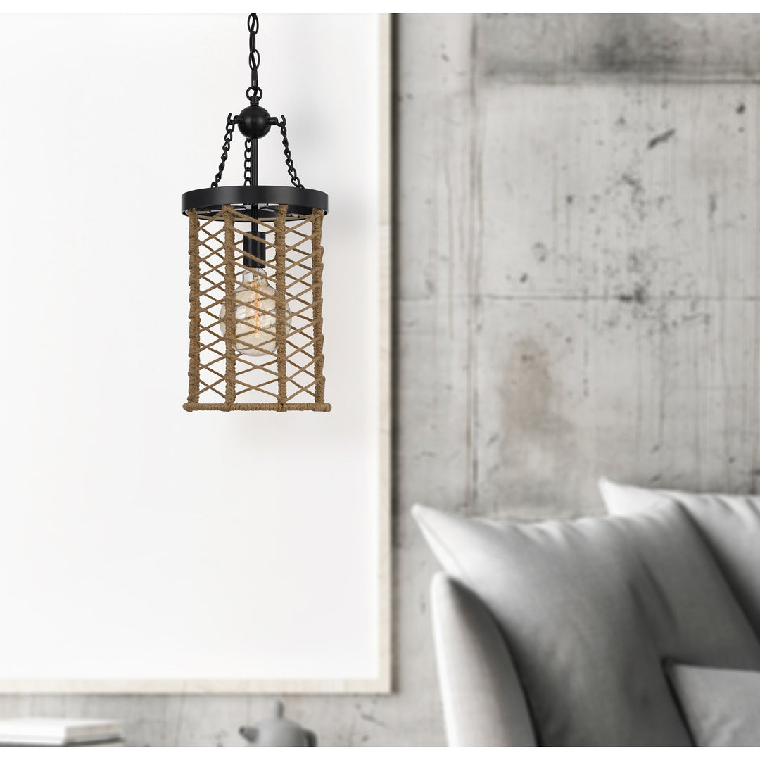 Lillington 60W Metal Pendant Light With Burlap Roped Cage