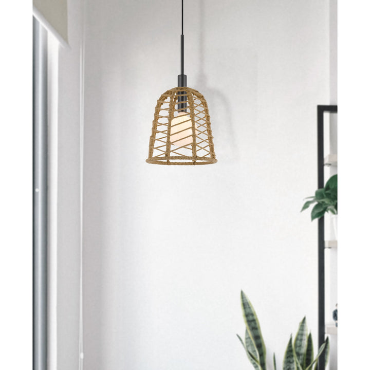 Parkton 60W Metal Pendant With Burlap Roped Shade