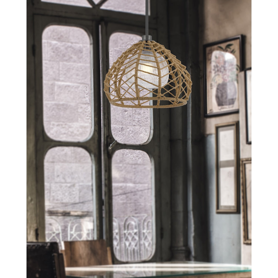 Dunn 60W Metal Pendant With Burlap Roped Shade