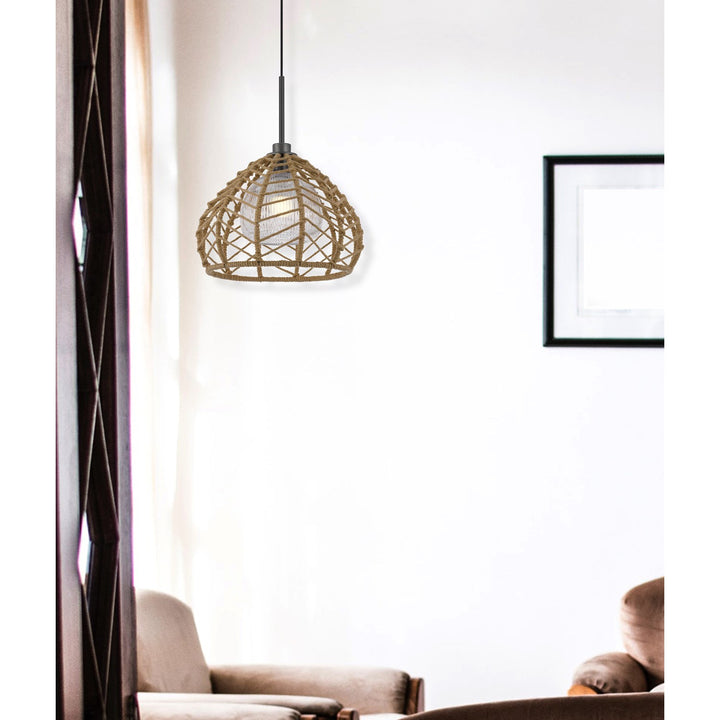 Dunn 60W Metal Pendant With Burlap Roped Shade
