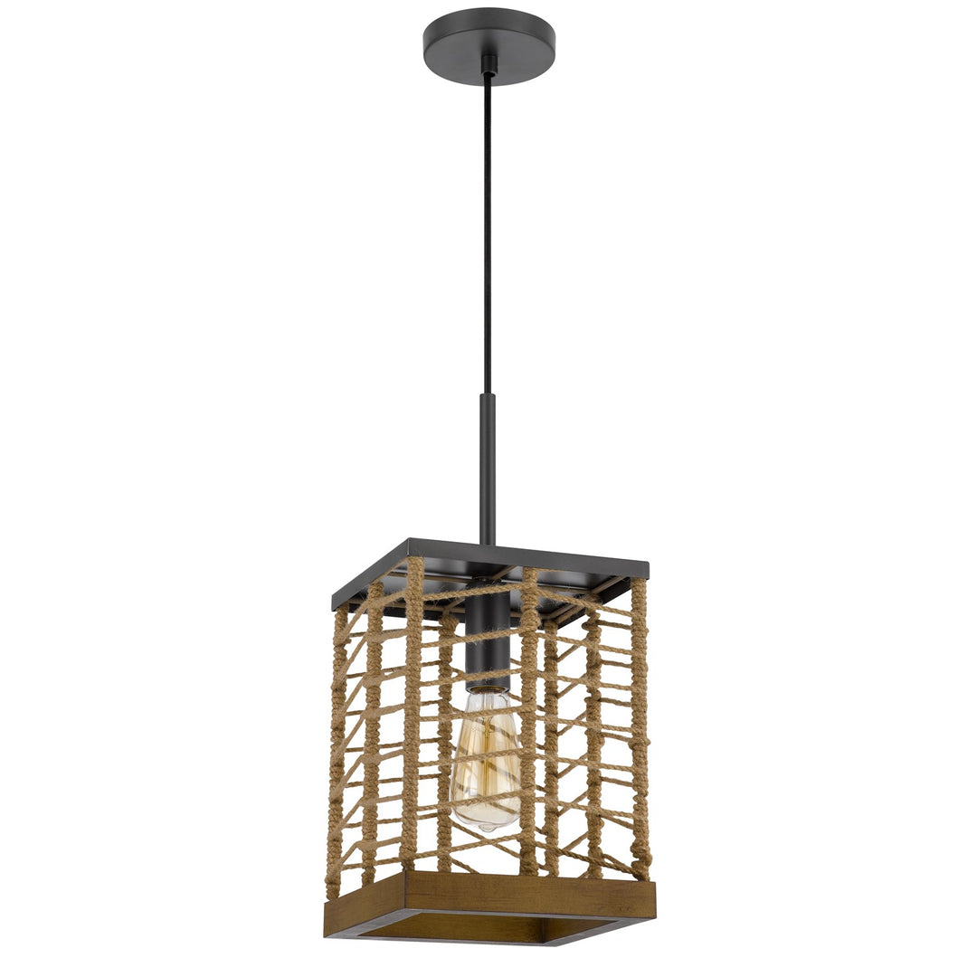 Winfall 60W Metal With Birch Wood Bottom Trim Square Pendant by CAL Lighting