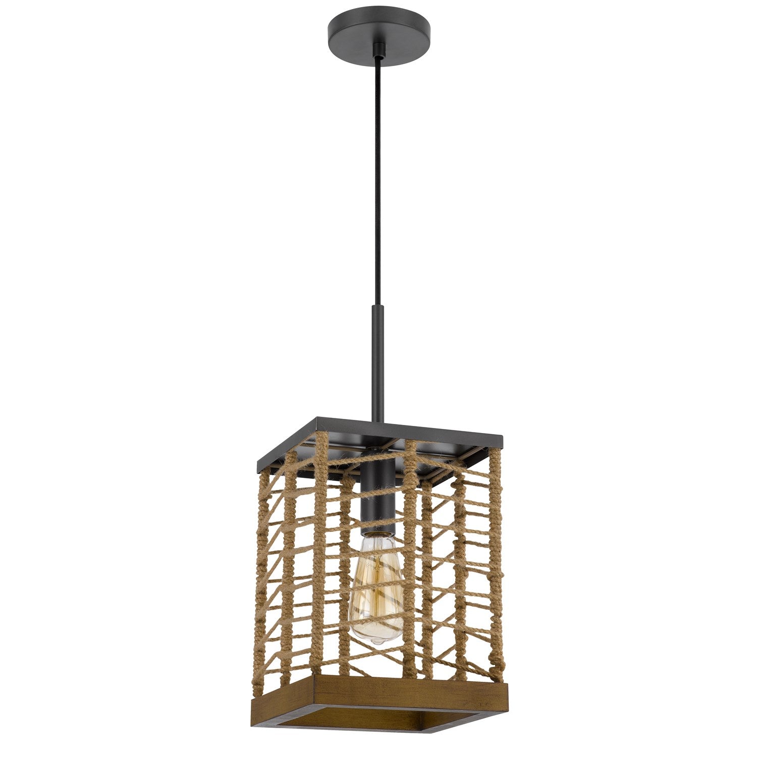 Winfall 60W Metal With Birch Wood Bottom Trim Square Pendant by CAL Lighting