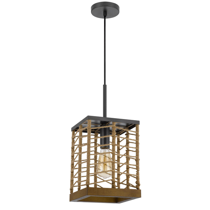 Winfall 60W Metal With Birch Wood Bottom Trim Square Pendant by CAL Lighting