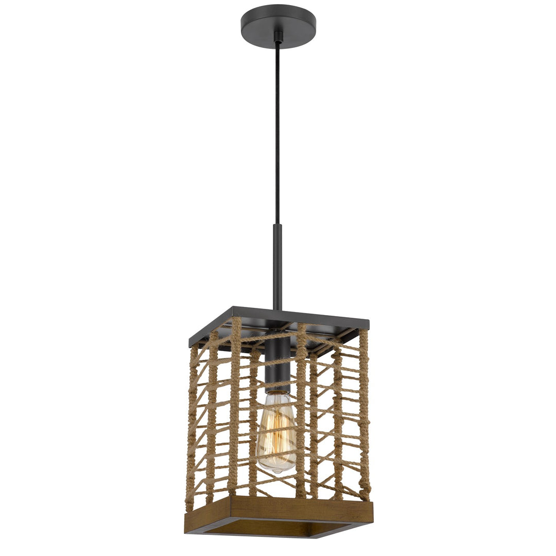 Winfall 60W Metal With Birch Wood Bottom Trim Square Pendant