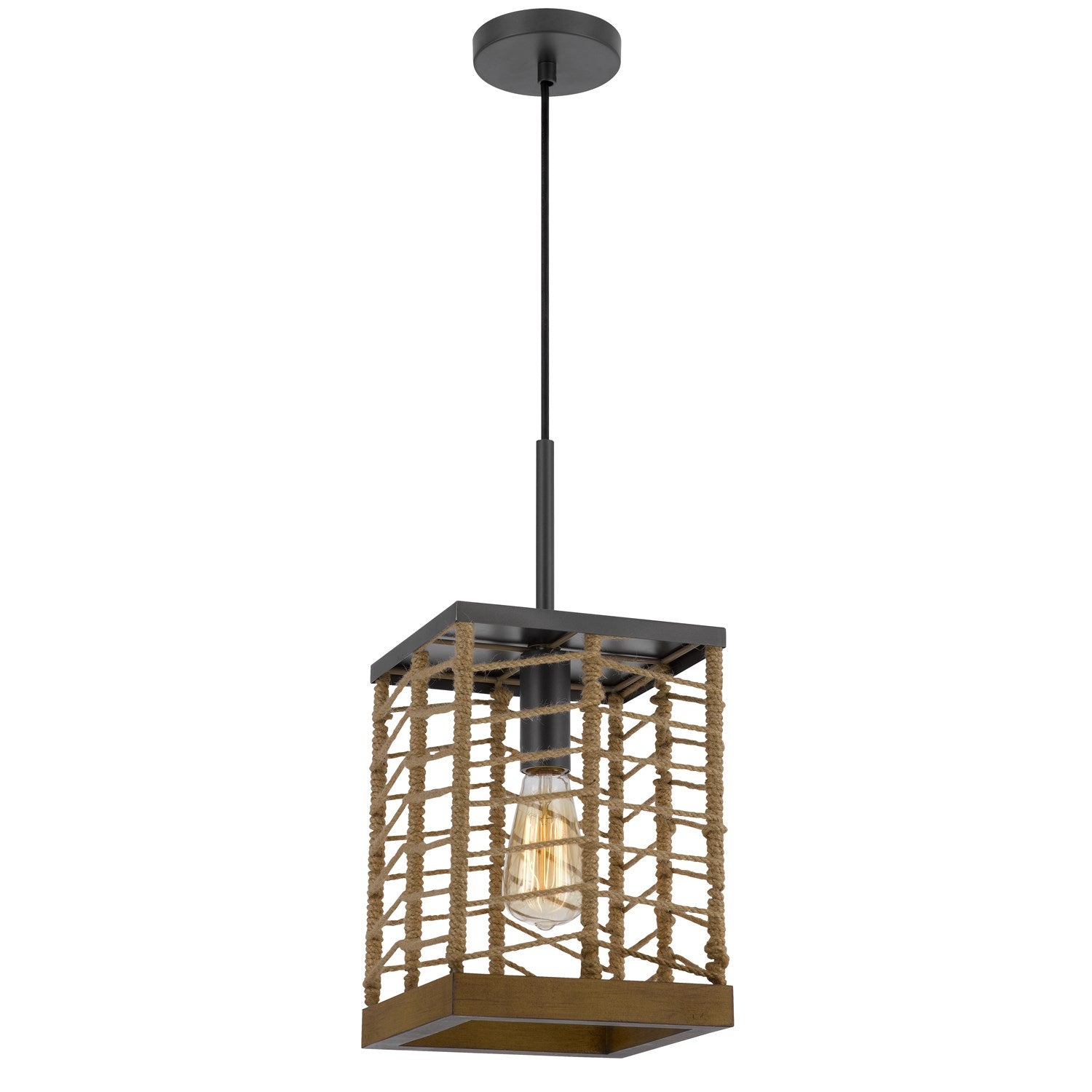 Winfall 60W Metal With Birch Wood Bottom Trim Square Pendant