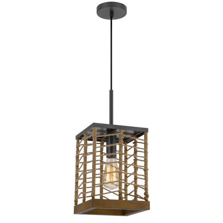 Winfall 60W Metal With Birch Wood Bottom Trim Square Pendant