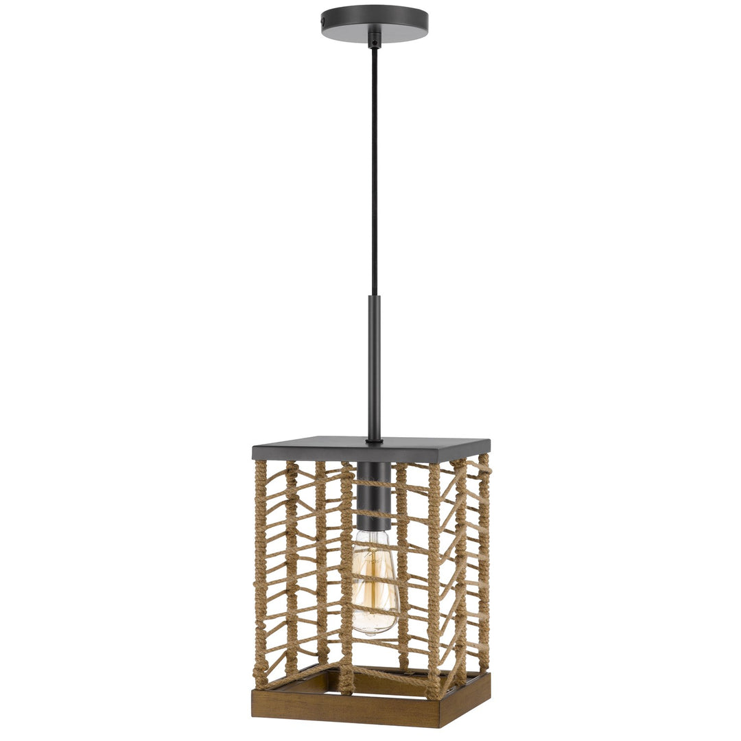 Winfall 60W Metal With Birch Wood Bottom Trim Square Pendant