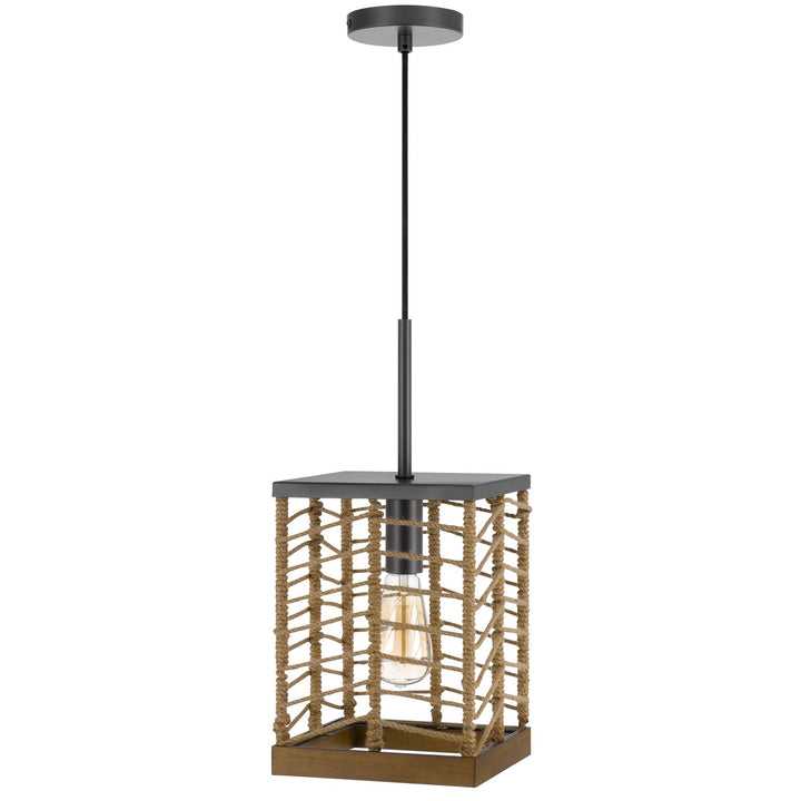 Winfall 60W Metal With Birch Wood Bottom Trim Square Pendant