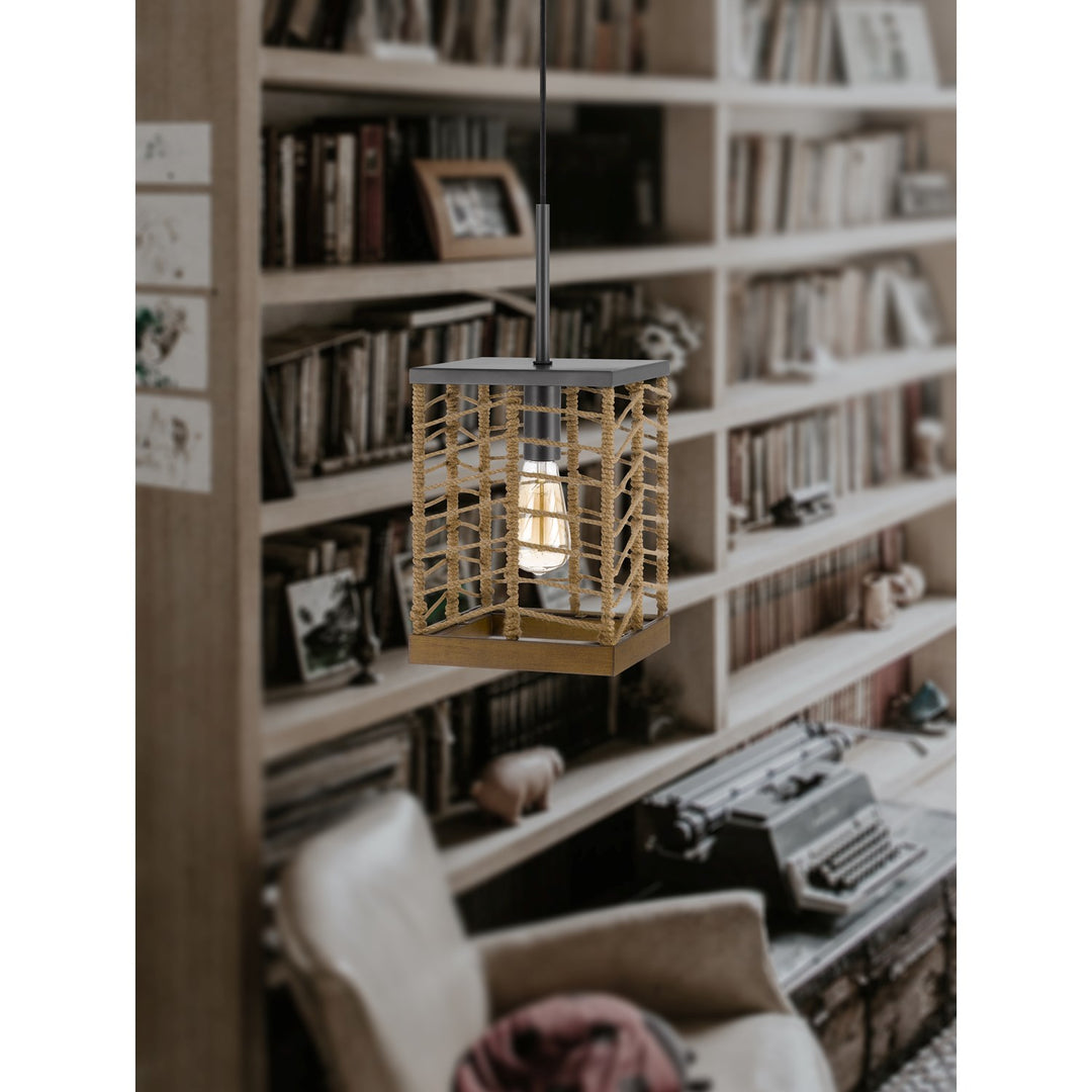 Winfall 60W Metal With Birch Wood Bottom Trim Square Pendant