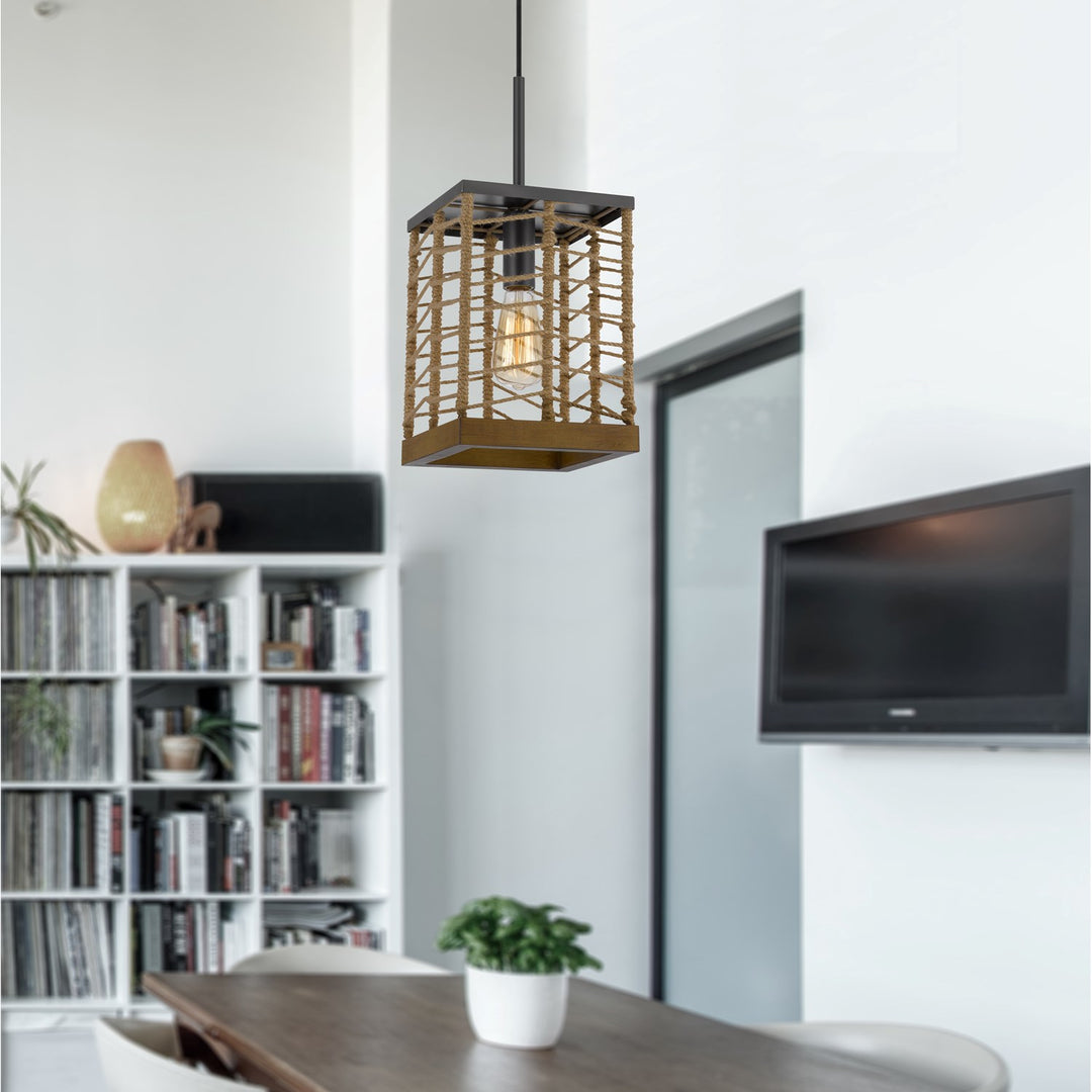 Winfall 60W Metal With Birch Wood Bottom Trim Square Pendant