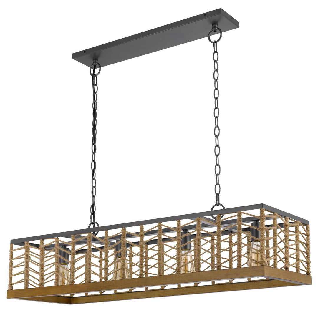 Winfall 60W X 4 Metal With Birch Wood Bottom Trim Square Pendant by CAL Lighting