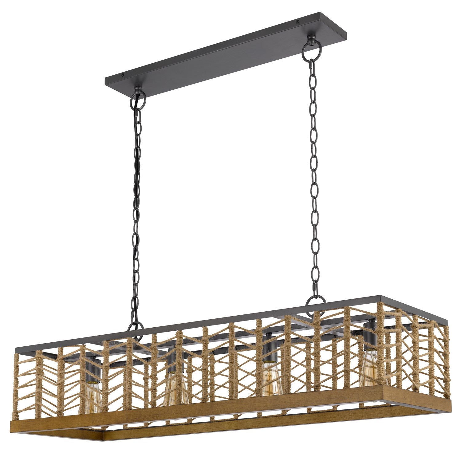 Winfall 60W X 4 Metal With Birch Wood Bottom Trim Square Pendant by CAL Lighting