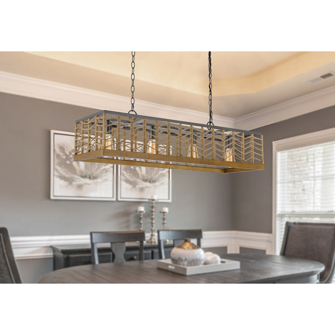 Winfall 60W X 4 Metal With Birch Wood Bottom Trim Square Pendant