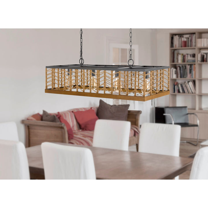 Winfall 60W X 4 Metal With Birch Wood Bottom Trim Square Pendant