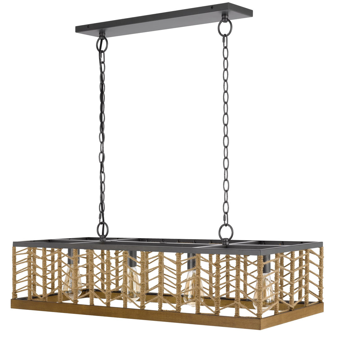 Winfall 60W X 4 Metal With Birch Wood Bottom Trim Square Pendant