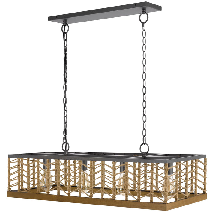 Winfall 60W X 4 Metal With Birch Wood Bottom Trim Square Pendant