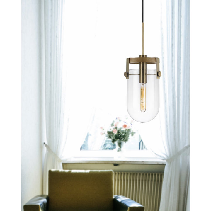 Stovall 60W Metal/Glass/Birch Wood Pendant Light