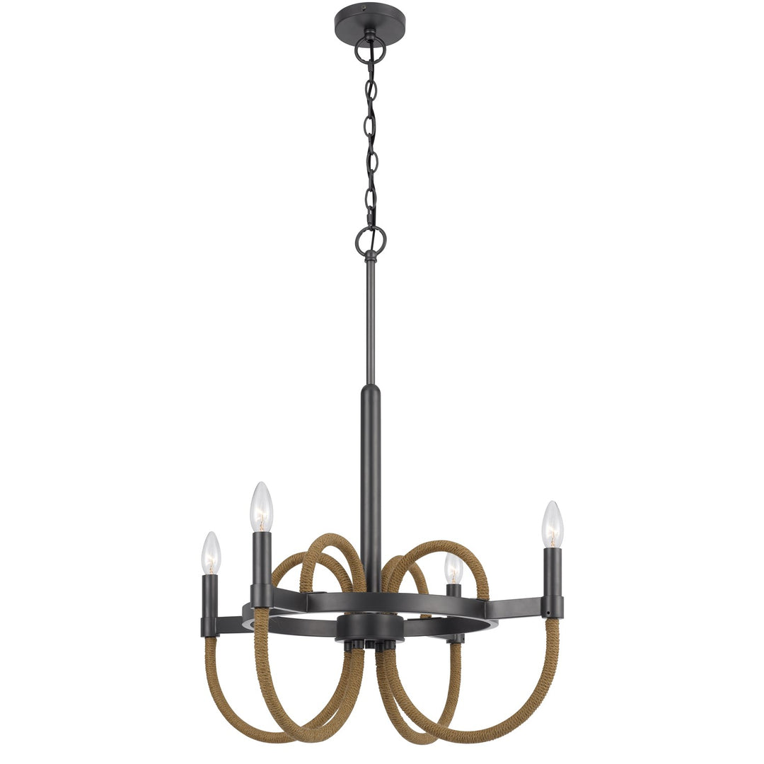 Rowland 60W X 4 Metal/Burlap Roped Chandelier