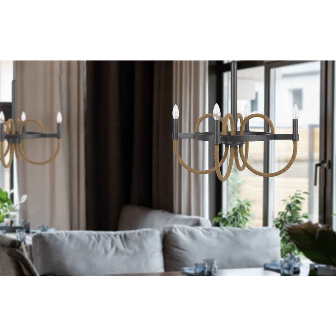 Rowland 60W X 4 Metal/Burlap Roped Chandelier