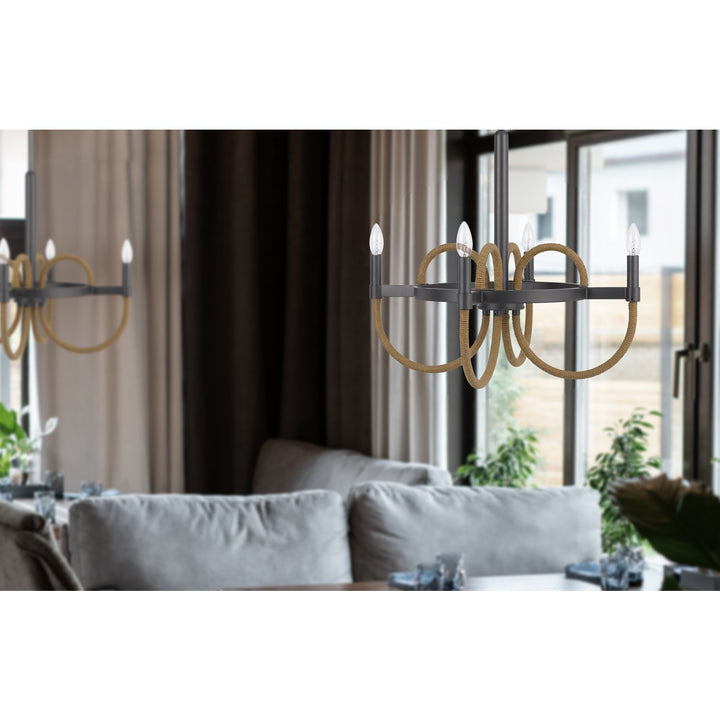 Rowland 60W X 4 Metal/Burlap Roped Chandelier
