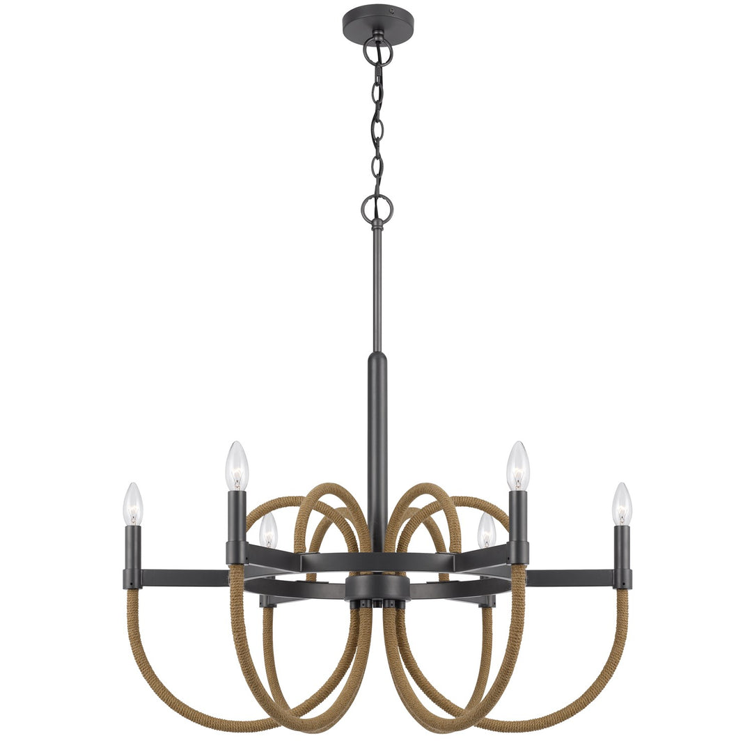 Rowland 60W X 6 Metal/Burlap Roped Chandelier