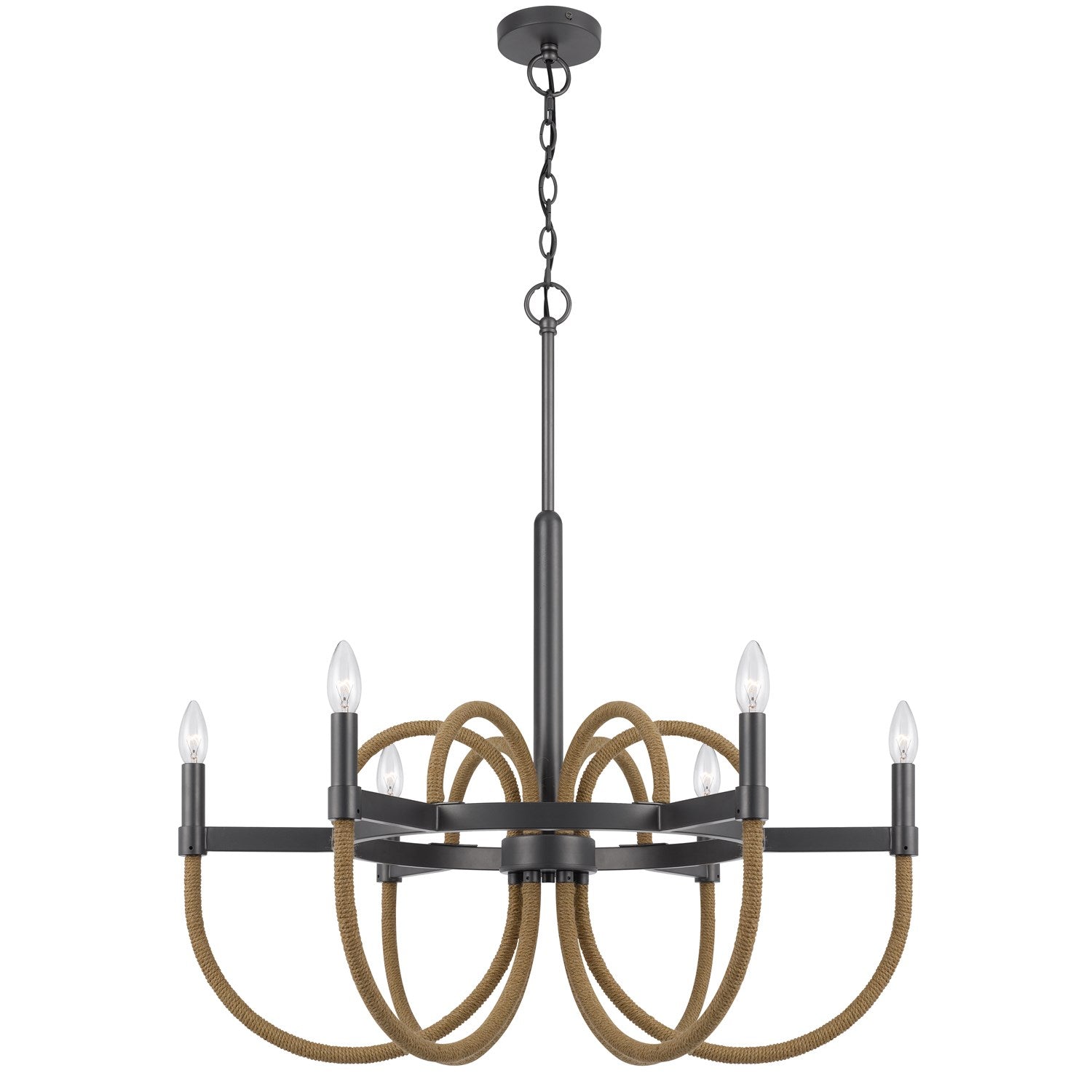 Rowland 60W X 6 Metal/Burlap Roped Chandelier
