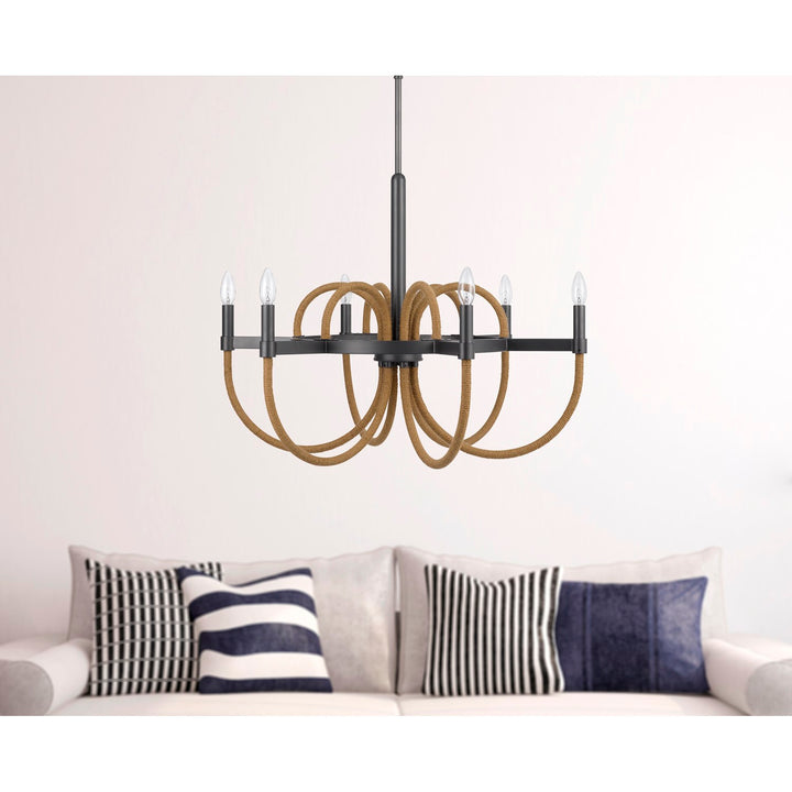 Rowland 60W X 6 Metal/Burlap Roped Chandelier