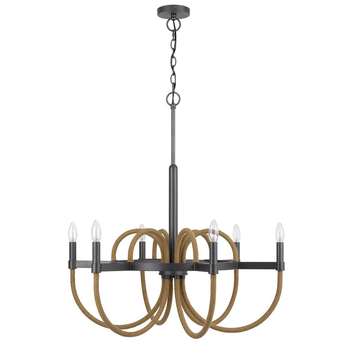 Rowland 60W X 6 Metal/Burlap Roped Chandelier