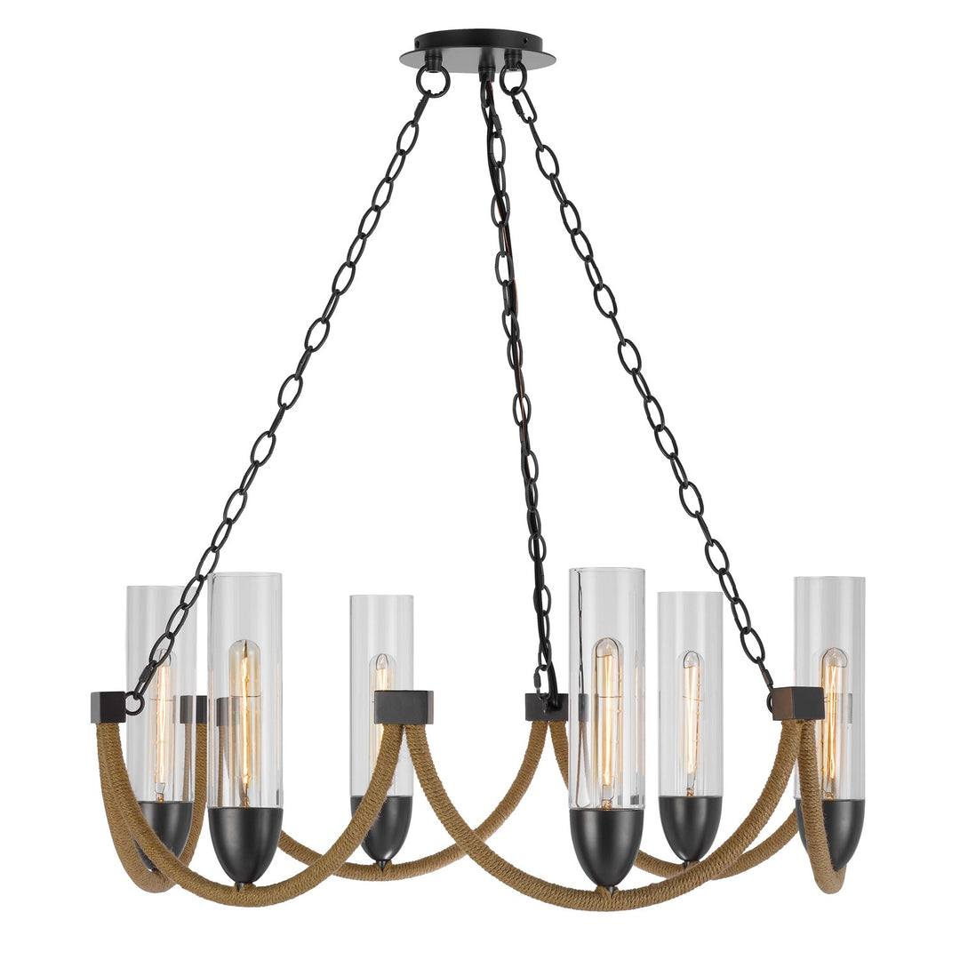 60W X 6 Argyle Metal Chandelier With Moss Rods And Glass Shades