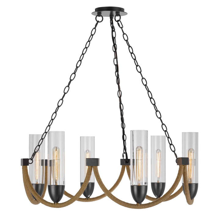 60W X 6 Argyle Metal Chandelier With Moss Rods And Glass Shades