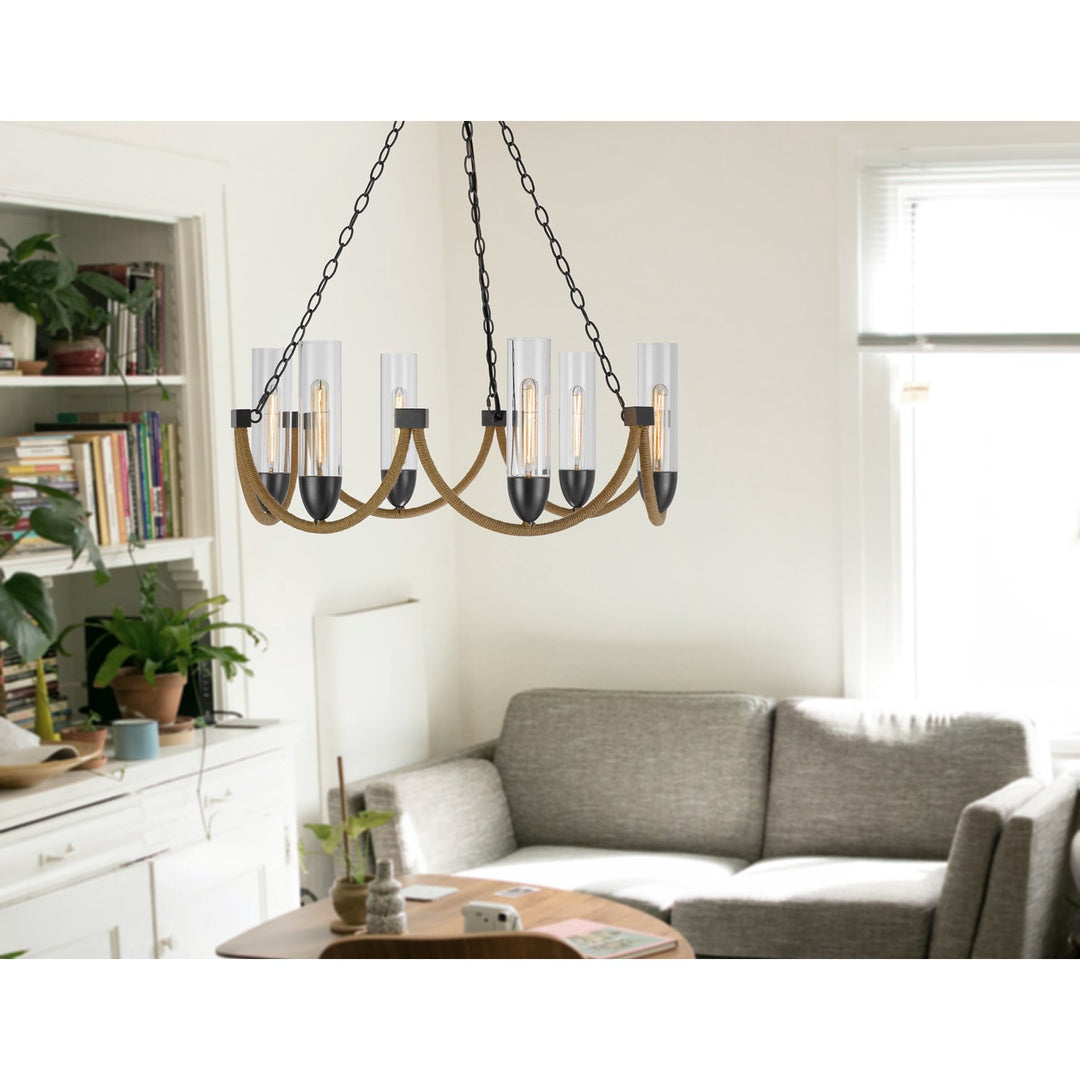 60W X 6 Argyle Metal Chandelier With Moss Rods And Glass Shades