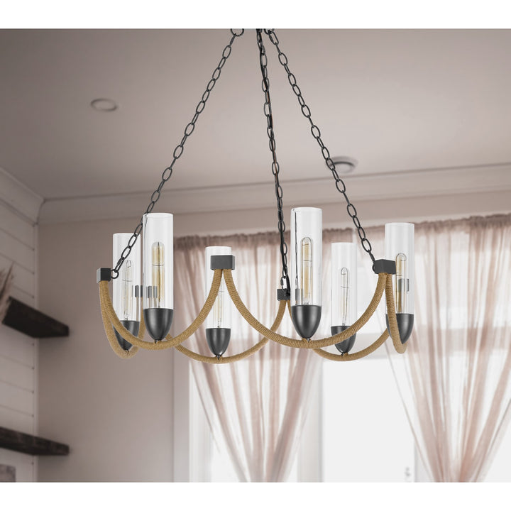 60W X 6 Argyle Metal Chandelier With Moss Rods And Glass Shades