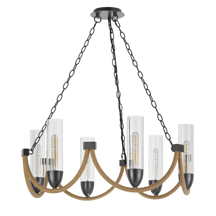 60W X 6 Argyle Metal Chandelier With Moss Rods And Glass Shades