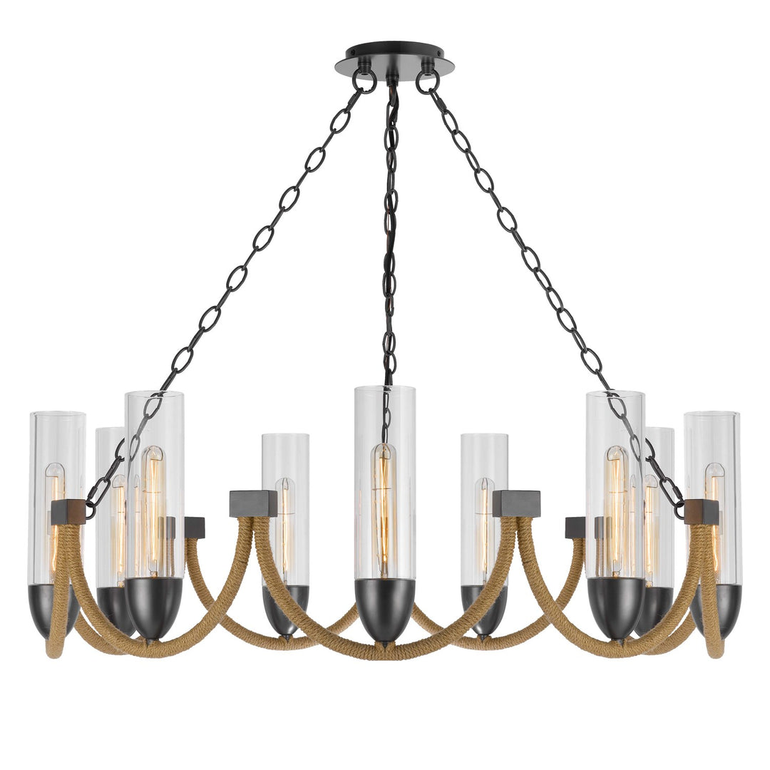 60W X 9 Argyle Metal Chandelier With Moss Rods And Glass Shades