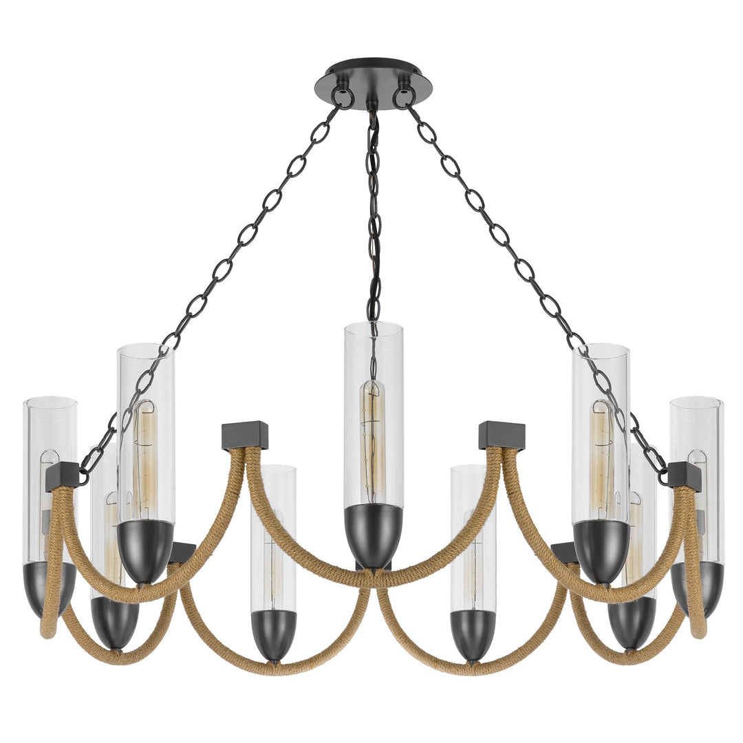 60W X 9 Argyle Metal Chandelier With Moss Rods And Glass Shades