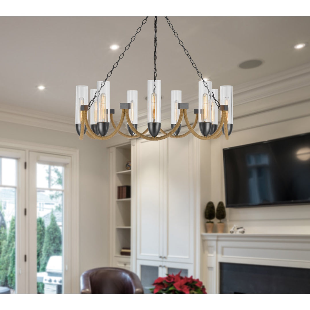 60W X 9 Argyle Metal Chandelier With Moss Rods And Glass Shades