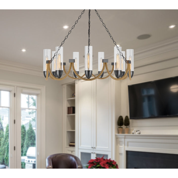 60W X 9 Argyle Metal Chandelier With Moss Rods And Glass Shades