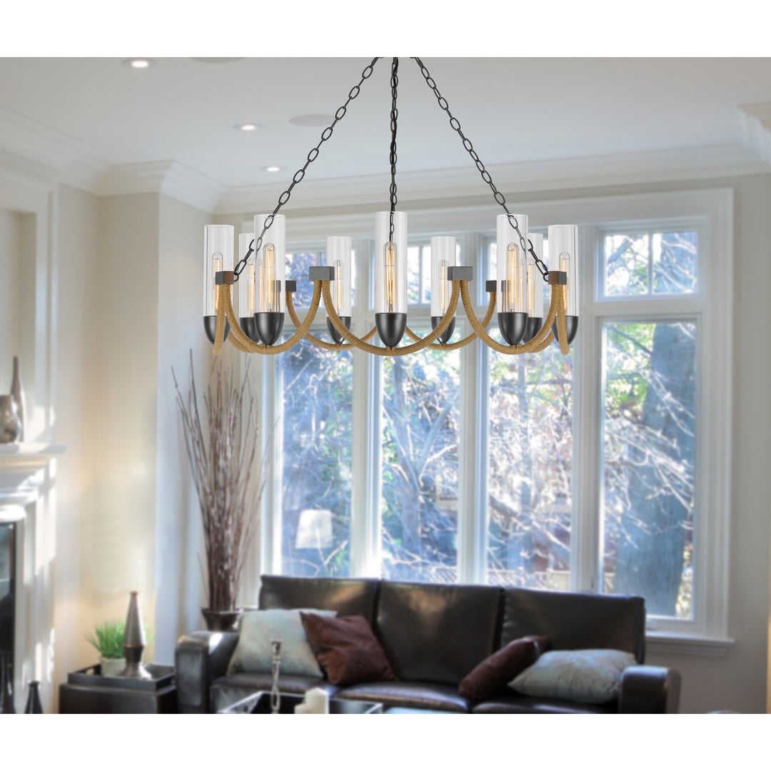 60W X 9 Argyle Metal Chandelier With Moss Rods And Glass Shades