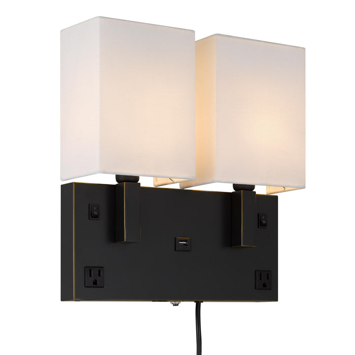 40W X 2 Oberlin Wall Lamp With 2 Power Outlets And 1 Usb Charging Port